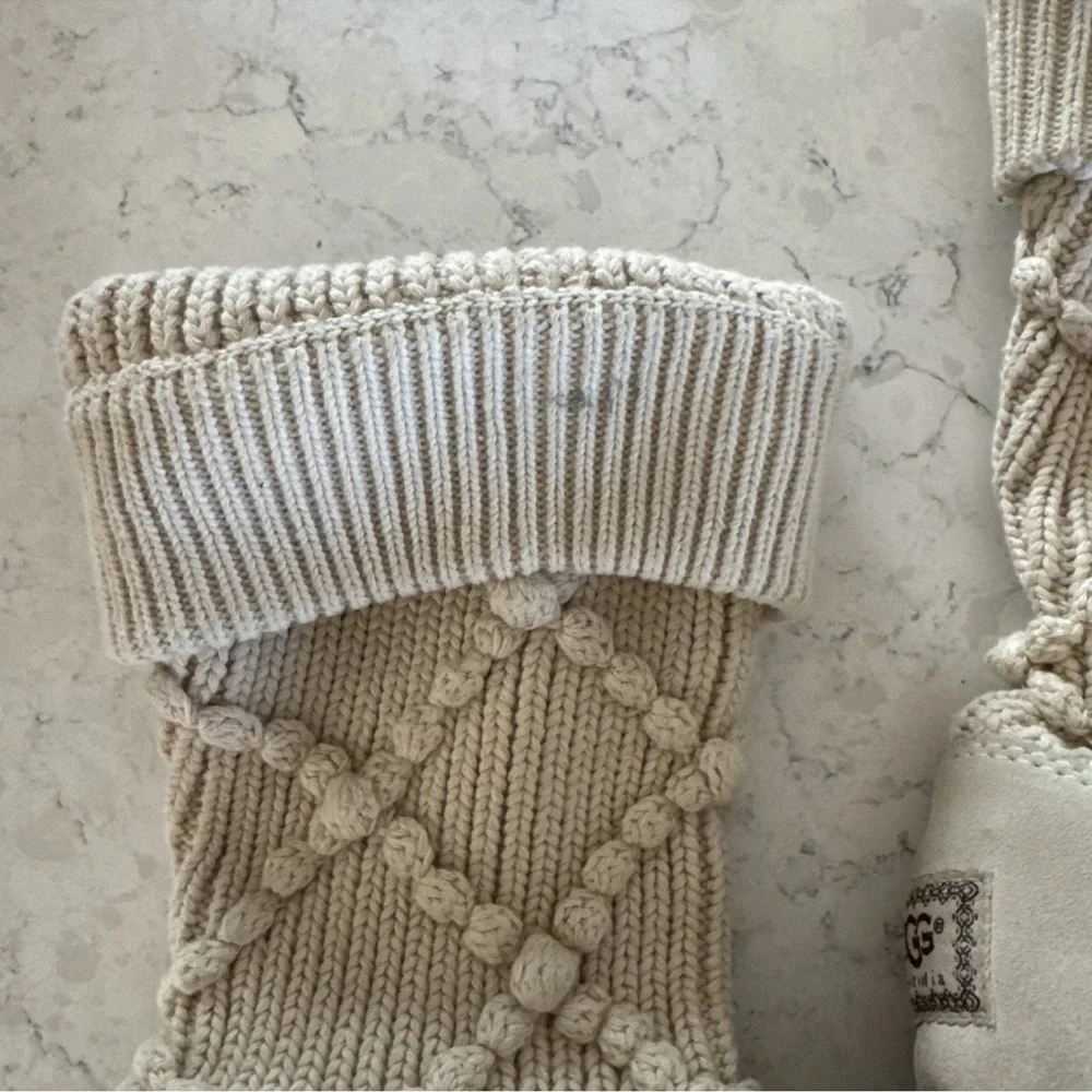 UGG Australia Women's Classic Argyle Knit Pull On Boots Cream - Size 8 - Picture 4 of 6